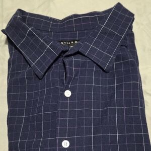 Men’s Navy Windowpane Button-Down Shirt